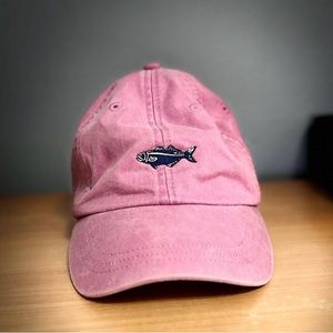 Faded Pink Denim Hat with Fish Embroidery
